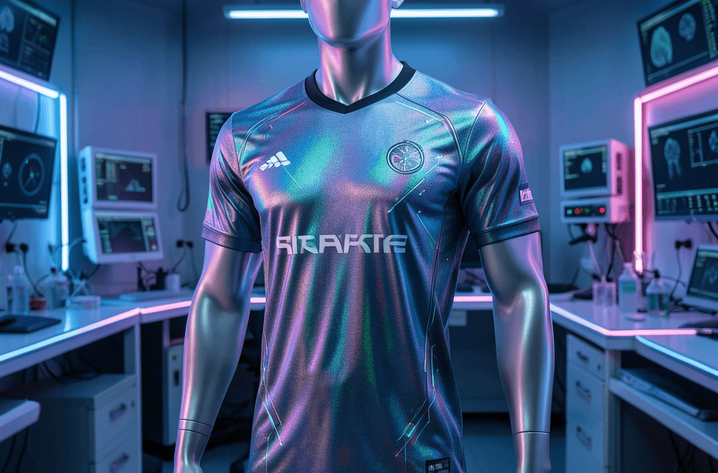 Camiseta futurista representando la revolución de las camisetas de fútbol en 2026