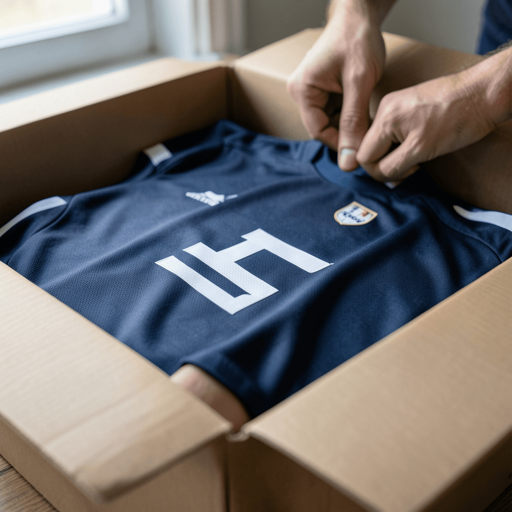 Persona revisando calidad para evitar errores comunes al comprar camisetas de fútbol online