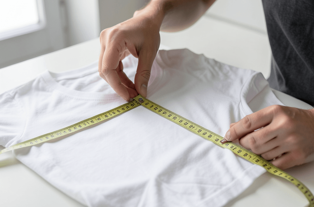 Persona midiendo una prenda para entender las tallas y ajustes: cómo elegir la camiseta perfecta