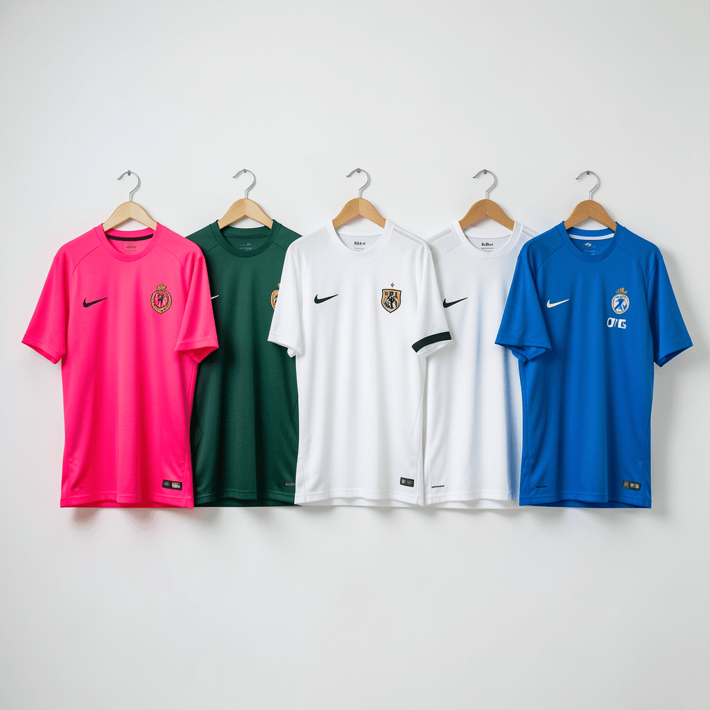Colección de camisetas deportivas mostrando los colores más populares en camisetas de fútbol este año.