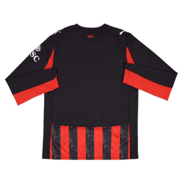 Camiseta AC Milan primera equipación 2025-26 de manga larga en color rojo y negro.