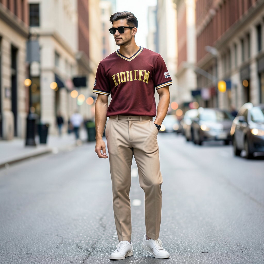 Hombre con estilo urbano vistiendo camisetas de fútbol que marcan tendencia