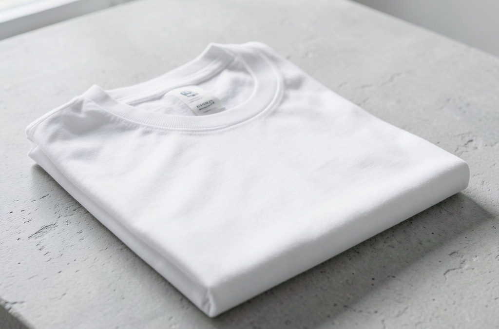 Primer plano de una de las camisetas blancas que destacan por su elegancia doblada profesionalmente