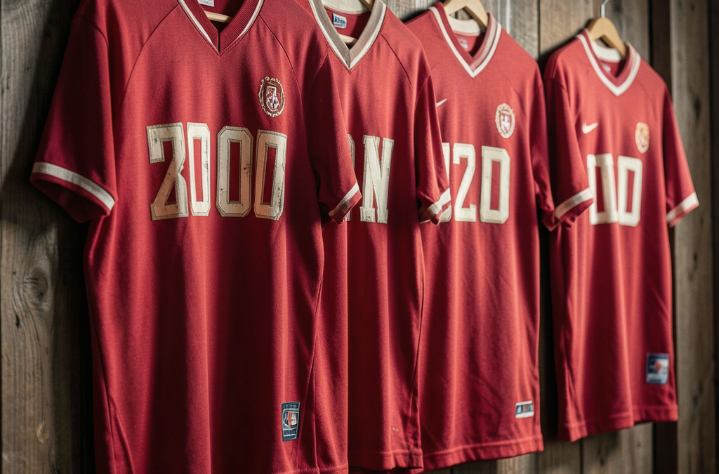 Colección de camisetas rojas que marcaron historia en el fútbol colgadas en una pared