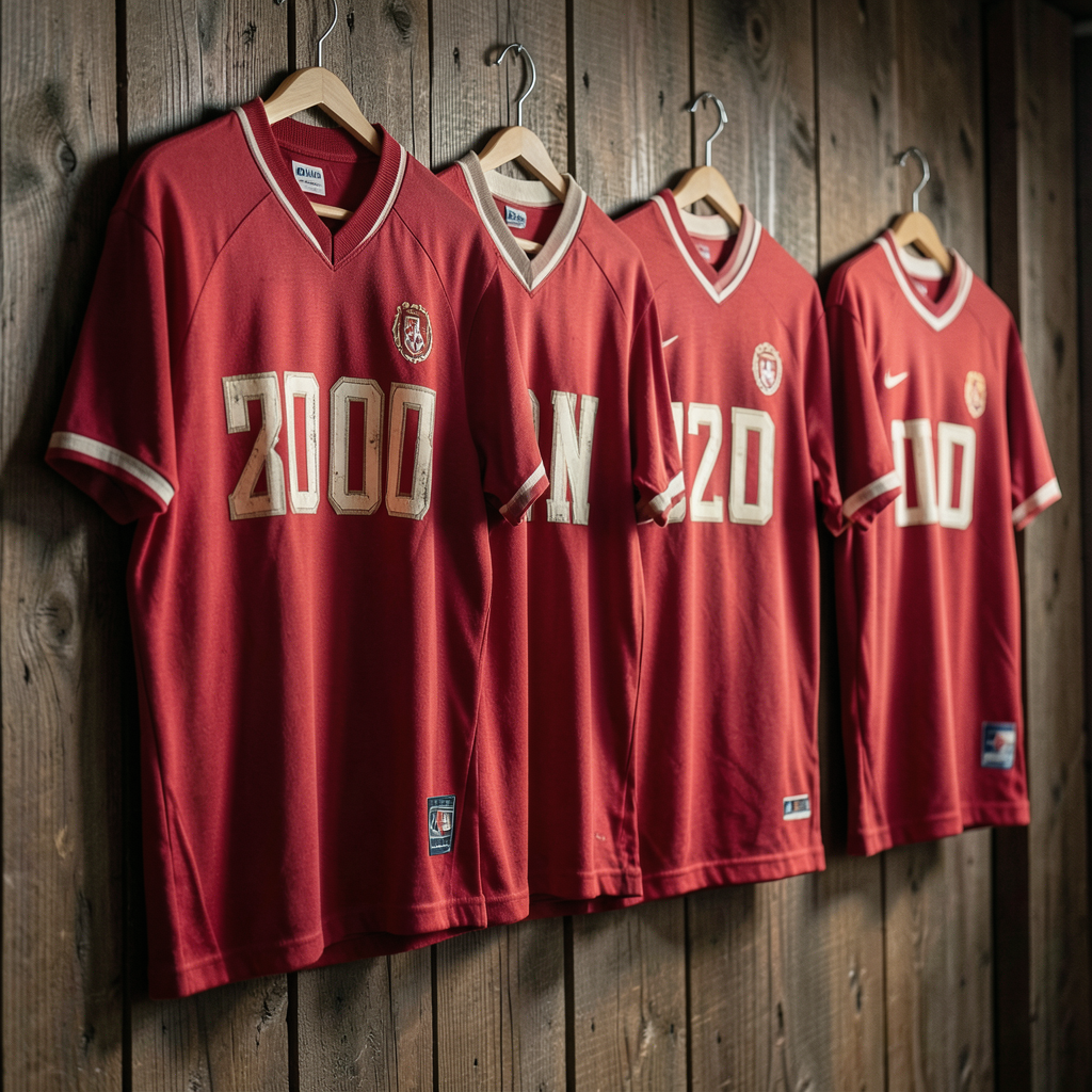 Colección de camisetas rojas que marcaron historia en el fútbol colgadas en una pared